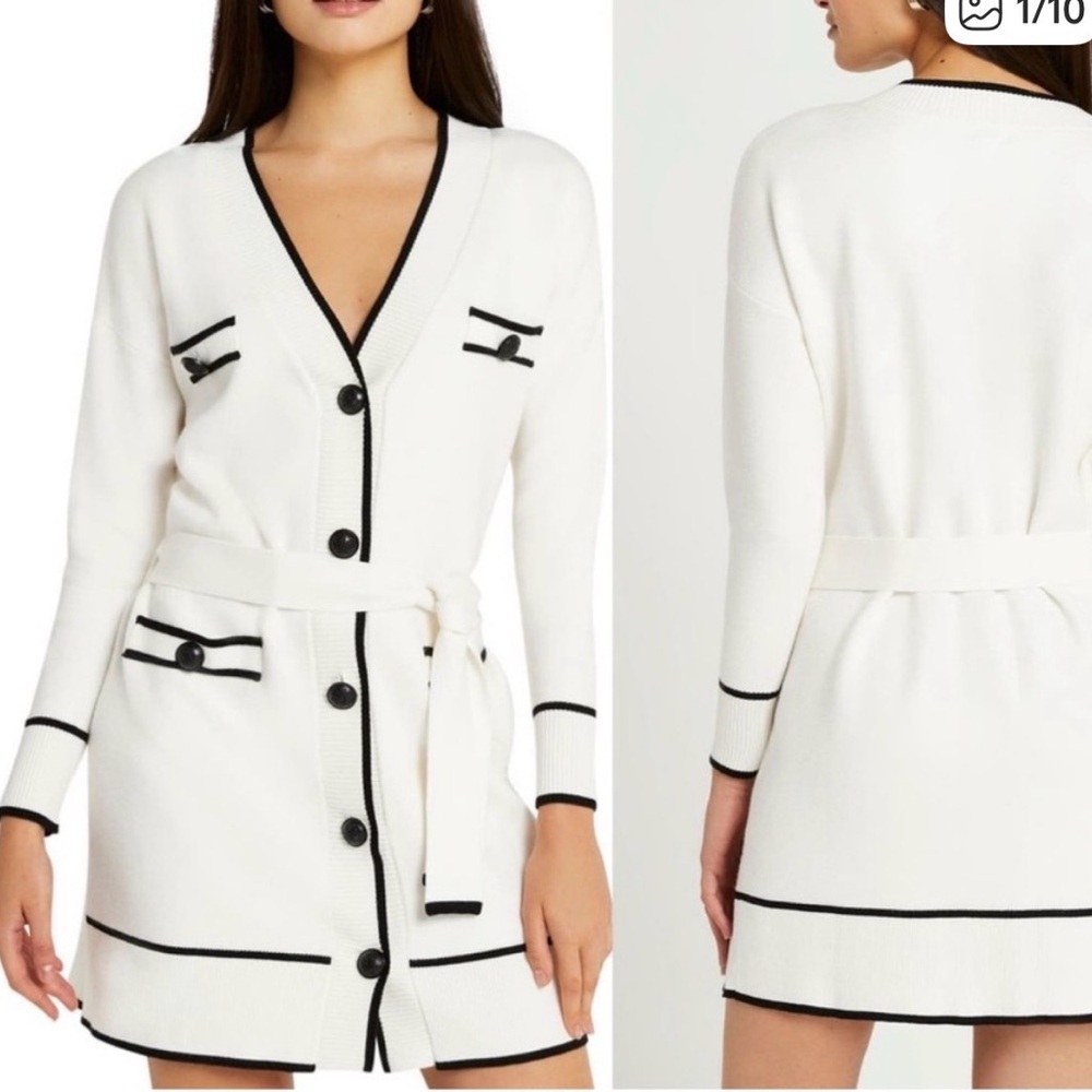 White Cardigan with Black Trim